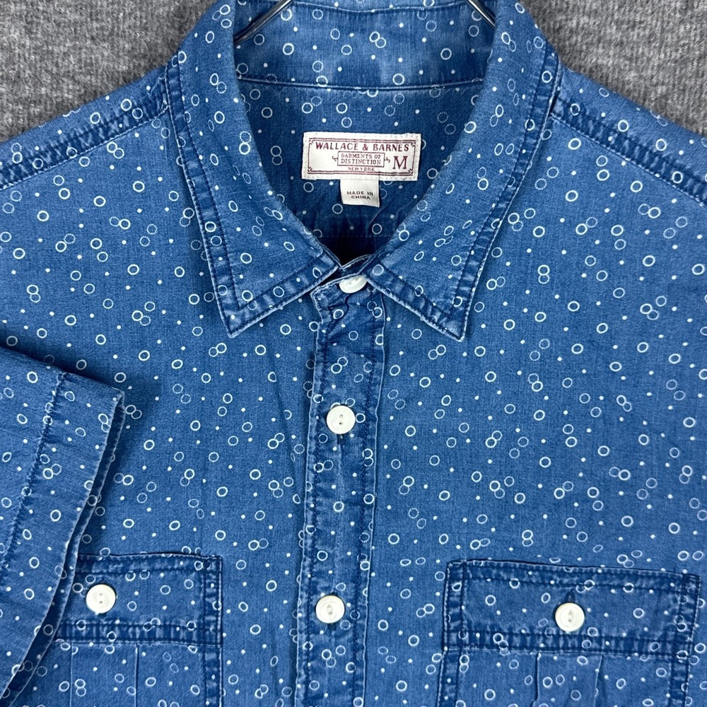Wallace &‎ Barnes Shirt Mens Medium Blue Geometric Chambray Short Sleeve Button
